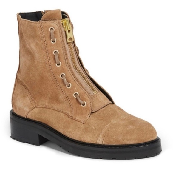 ALLSAINTS Milla Ariel Front Zip suede Cognac combat boots Sz 36/US 6 - Picture 1 of 8
